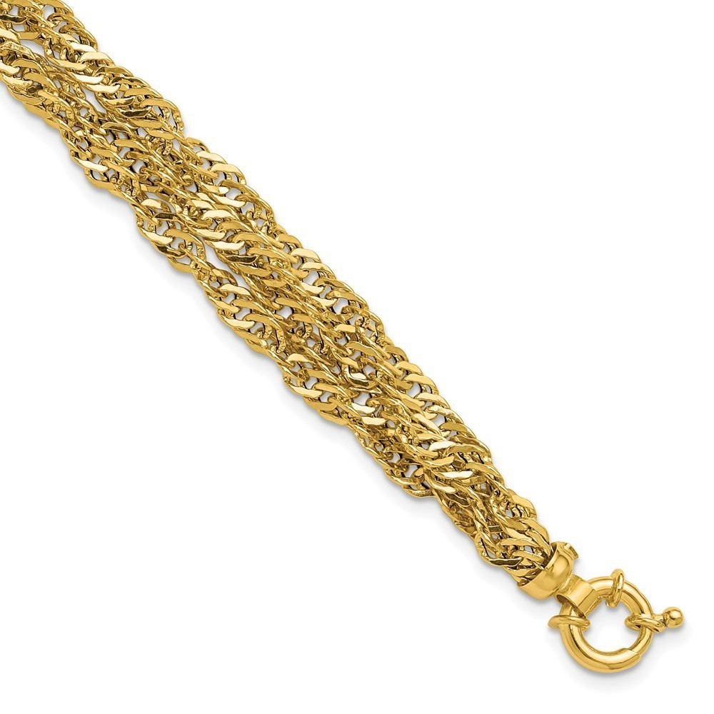 14k Yellow Gold Polished/Diamond-cut Multi-strand Singapore Bracelet